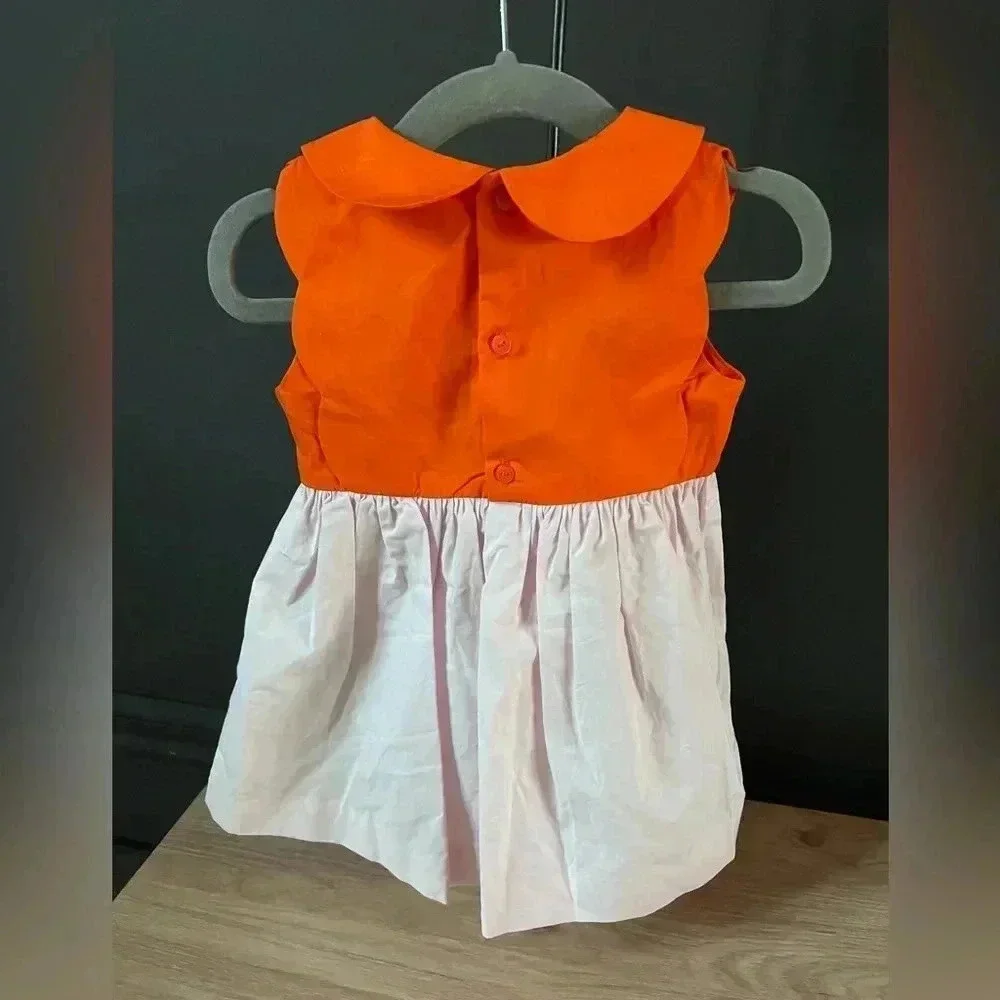 NWT • Jacadi 12M Rose Loupiote scalloped Color block  dress w/ Peter Pan collar
